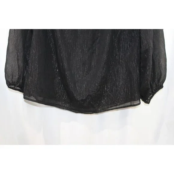 White House Black Market Womens Sparkly Black Off Shoulder Blouse M - Picture 3 of 5